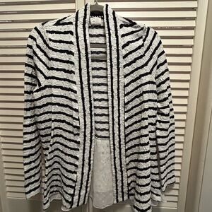 Striped Black and White Women's Cardigan Sweater